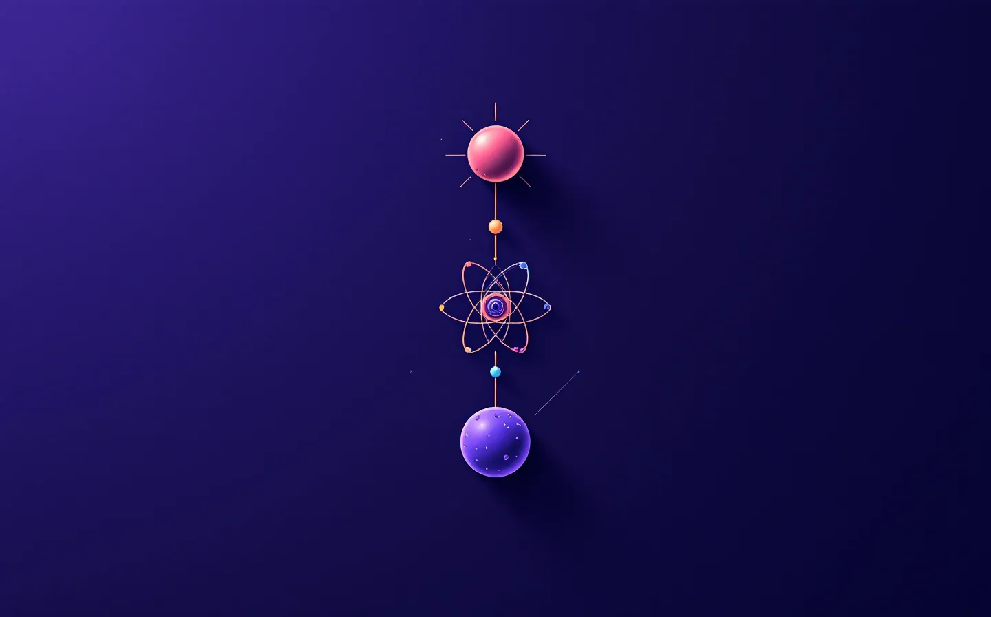 A curated bento-board schematic of the growth-hormone / IGF-1 axis as a three-node cascade in violet, amber-coral and cyan on a deep ink-violet ground